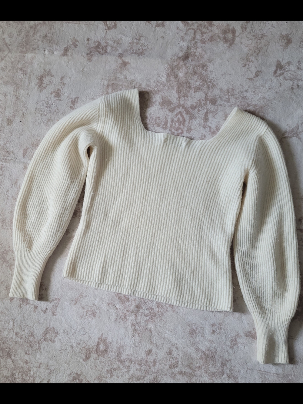 Madewell Off-the-Shoulder Cream Ribbed Knit Sweater